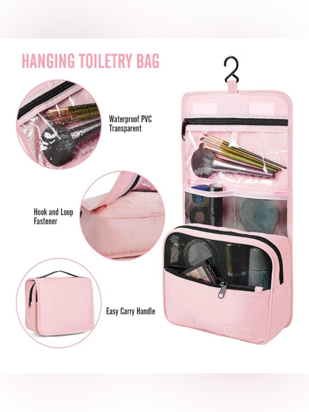 8-Piece Pink Travel Packing Cube Set with Hanging Toiletry Bag - Picture 2 of 7